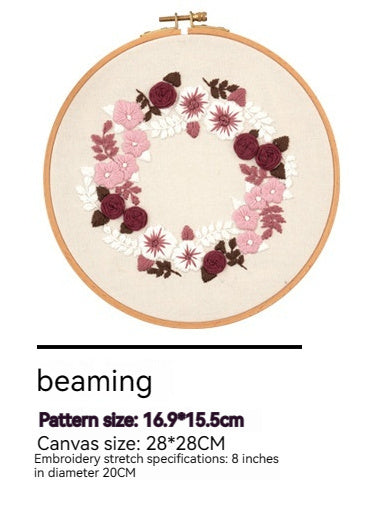 HKM-824595 3D Floral & Leaf Embroidery DIY Material Pack with Printed Cotton, Threads, Needles, and Tutorial