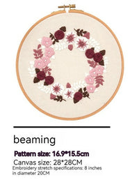HKM-824595 3D Floral & Leaf Embroidery DIY Material Pack with Printed Cotton, Threads, Needles, and Tutorial