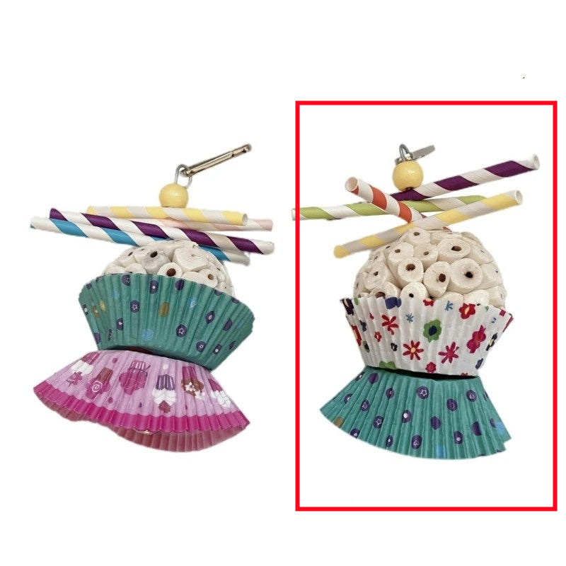 HKM-824851 Edible Wooden Bird Toy with Soft Balls for Chewing and Shredding Fun