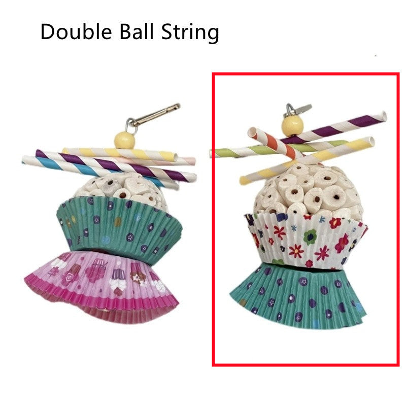 HKM-824851 Edible Wooden Bird Toy with Soft Balls for Chewing and Shredding Fun