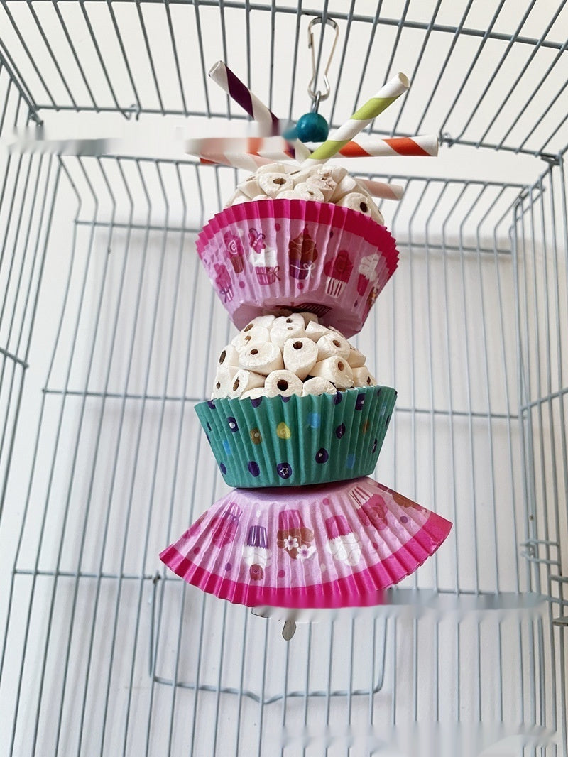HKM-824851 Edible Wooden Bird Toy with Soft Balls for Chewing and Shredding Fun