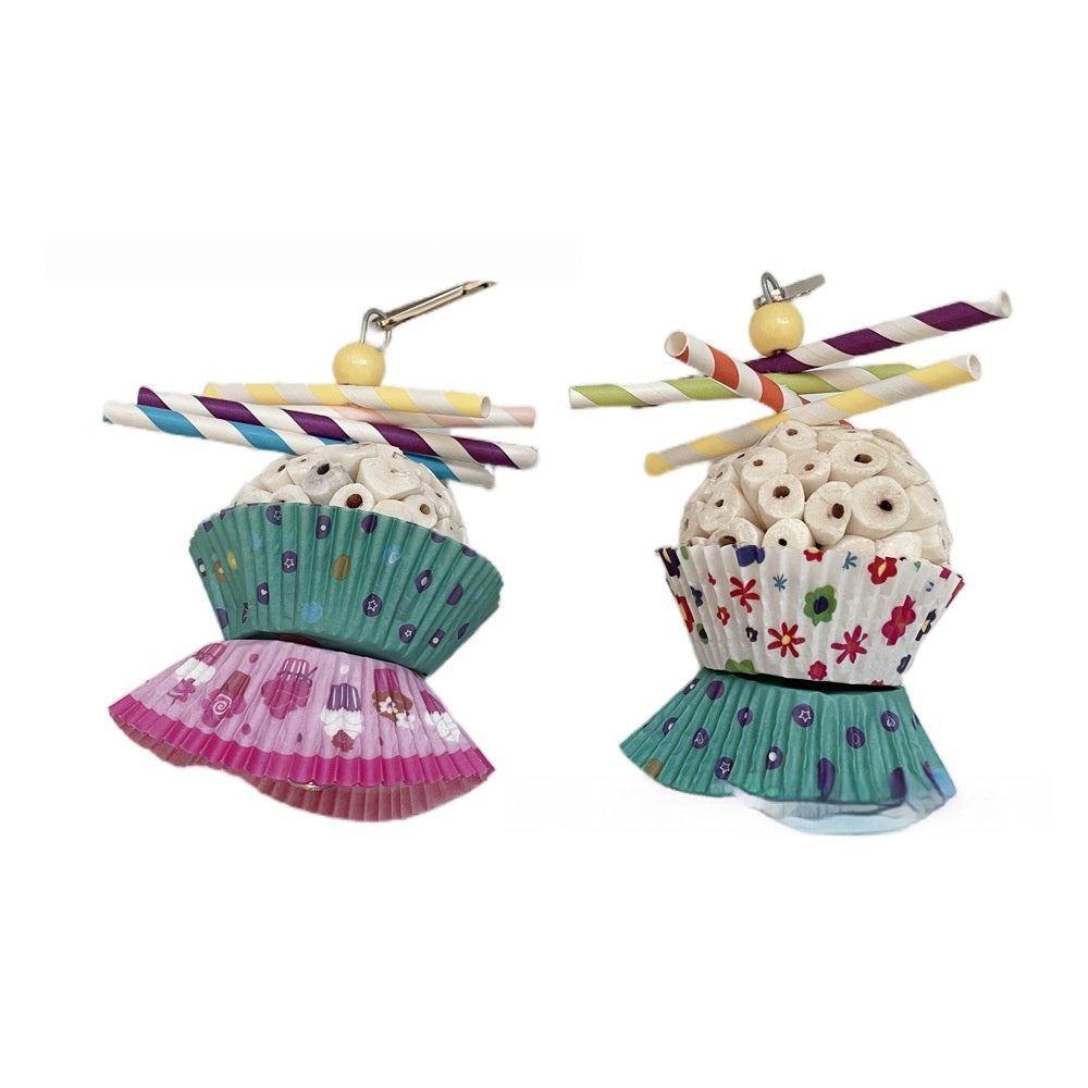 HKM-824851 Edible Wooden Bird Toy with Soft Balls for Chewing and Shredding Fun