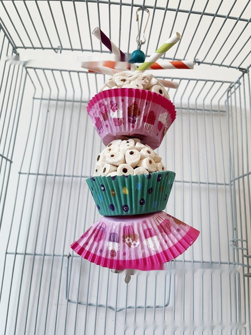 HKM-824851 Edible Wooden Bird Toy with Soft Balls for Chewing and Shredding Fun