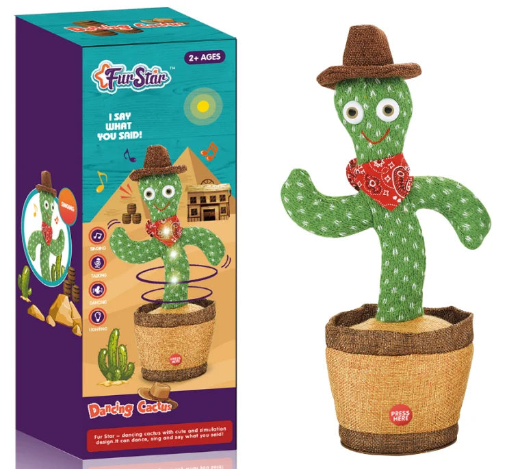 KTX-824851 Electric Dancing Plush Cactus Toy with Singing, Light & Wriggling Features for Kids