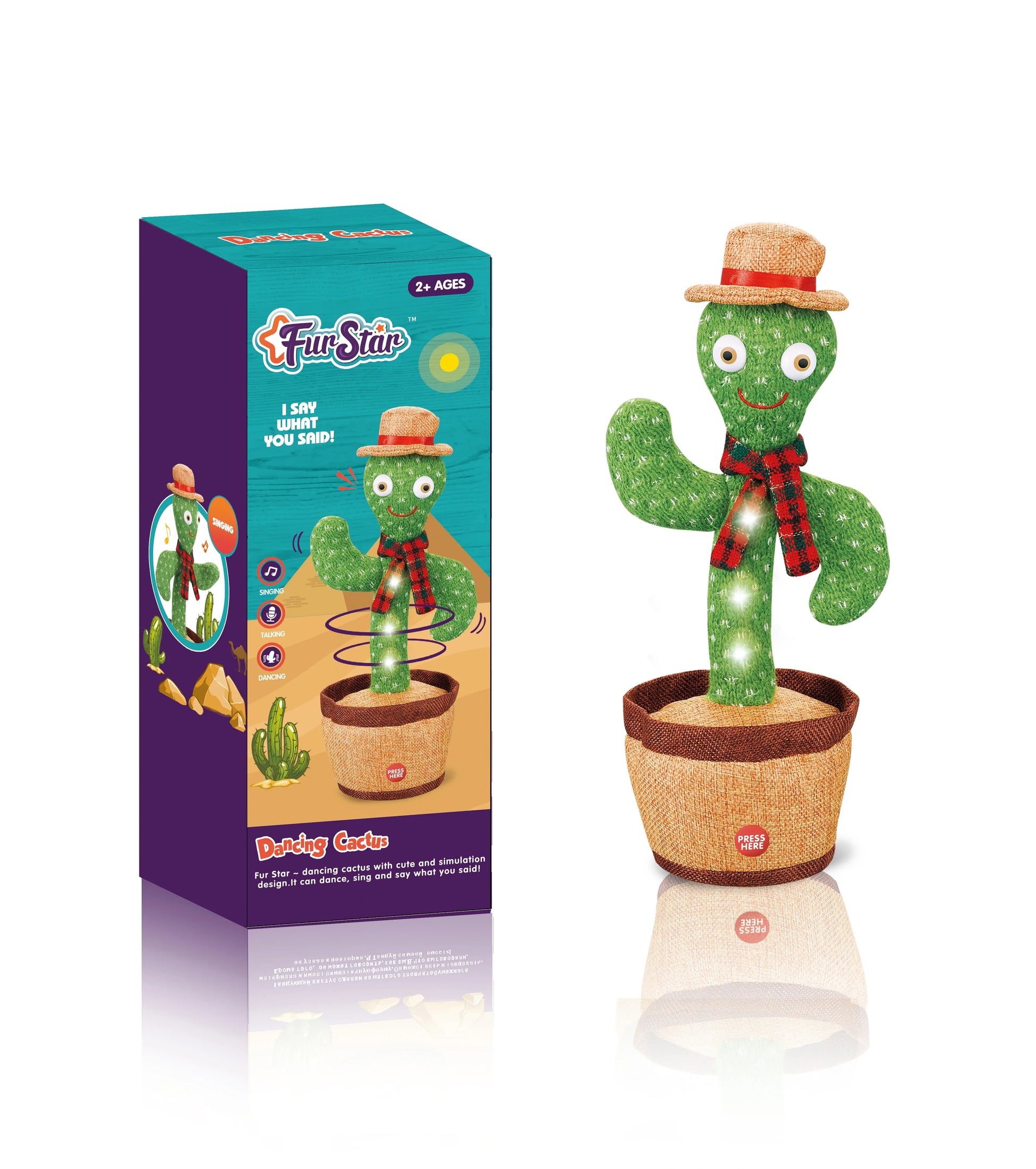 KTX-824851 Electric Dancing Plush Cactus Toy with Singing, Light & Wriggling Features for Kids