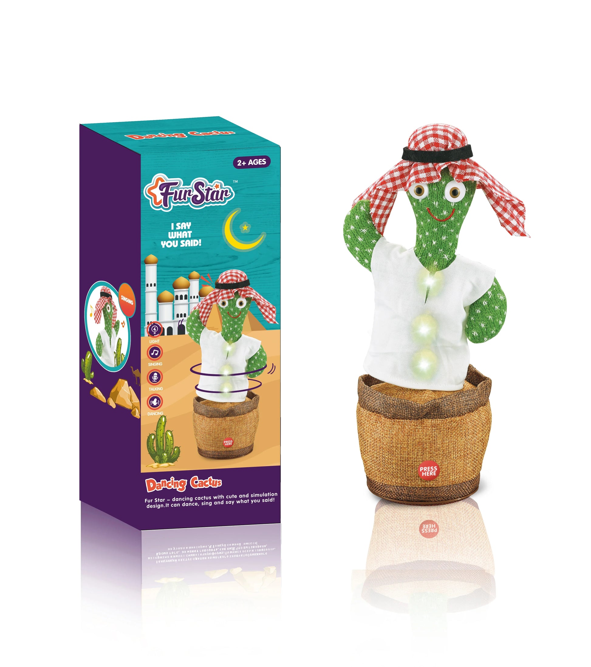KTX-824851 Electric Dancing Plush Cactus Toy with Singing, Light & Wriggling Features for Kids