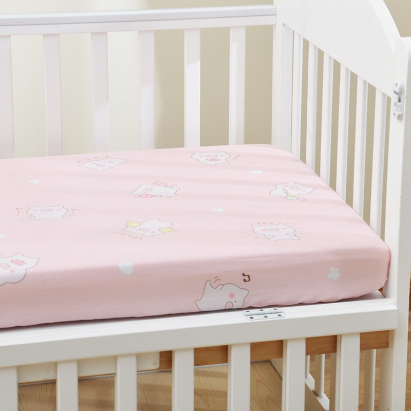 HKM-824915 Cotton Baby Bed Sheet Set with Cartoon Designs - 3-Piece Bedding for Infants