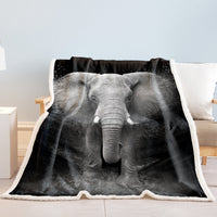 HKM-824915 Reversible 3D Elephant Sherpa Fleece Blanket, Soft Flannel for Couch or Bed, 130x150cm, 150x200cm