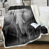 HKM-824915 Reversible 3D Elephant Sherpa Fleece Blanket, Soft Flannel for Couch or Bed, 130x150cm, 150x200cm