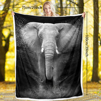 HKM-824915 Reversible 3D Elephant Sherpa Fleece Blanket, Soft Flannel for Couch or Bed, 130x150cm, 150x200cm