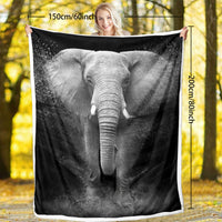 HKM-824915 Reversible 3D Elephant Sherpa Fleece Blanket, Soft Flannel for Couch or Bed, 130x150cm, 150x200cm