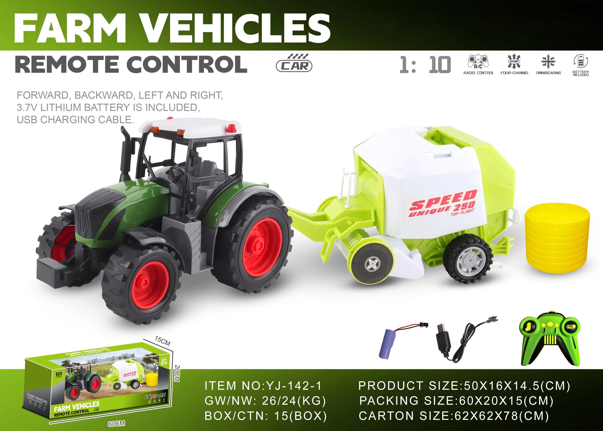 HKM-825171 1/10 Scale Remote Control Farmer Truck - 4CH Electric Dump Vehicle for Kids with Big Wheels