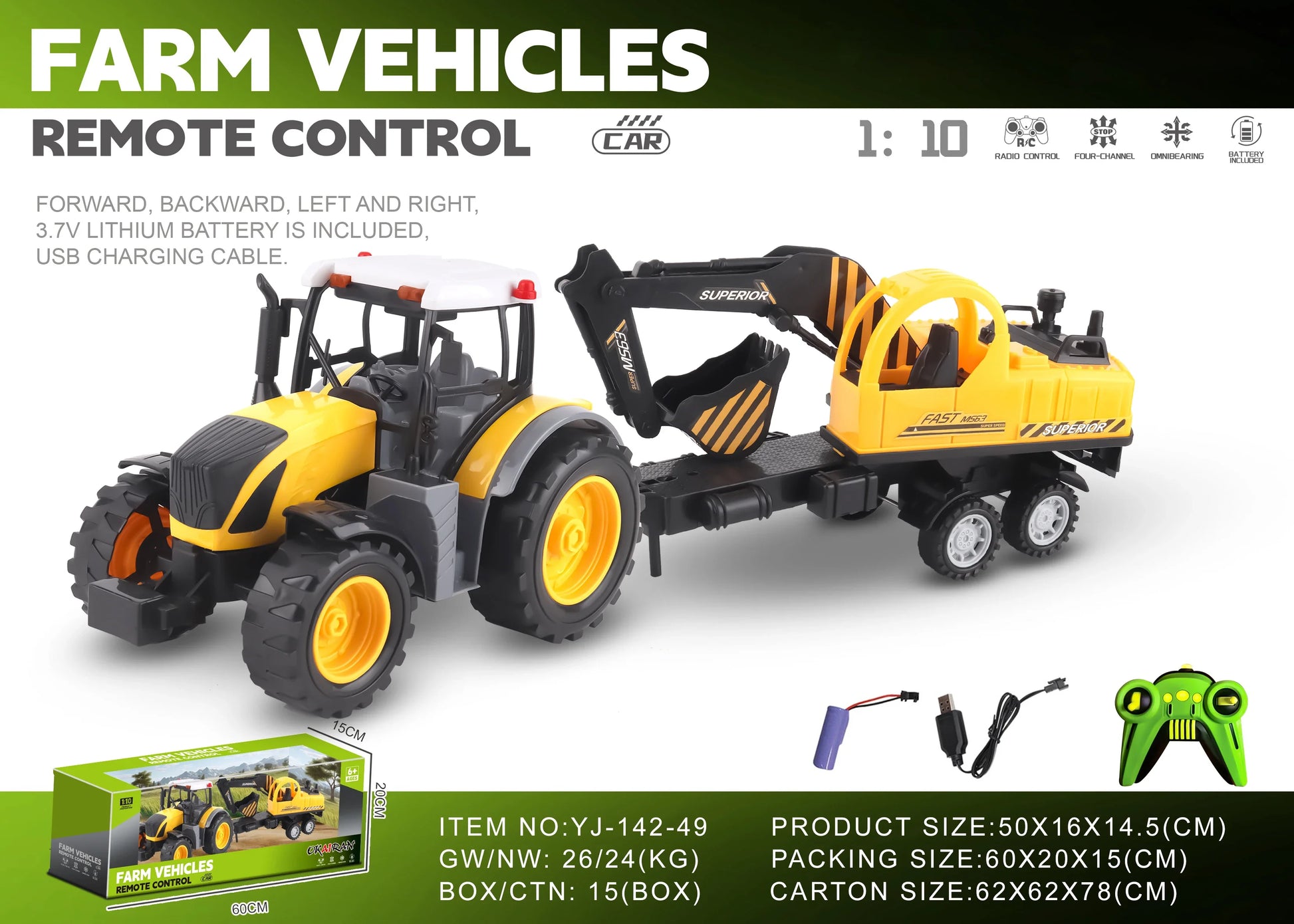 HKM-825171 1/10 Scale Remote Control Farmer Truck - 4CH Electric Dump Vehicle for Kids with Big Wheels