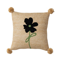 HKM-825555 American Country Style Flower and Plant Embroidered Pillowcase with Fur Balls - 45x45cm
