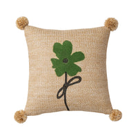 HKM-825555 American Country Style Flower and Plant Embroidered Pillowcase with Fur Balls - 45x45cm