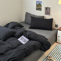 HKM-825555 Cotton Retro Pinstripe Four-Piece Bedding Set for Standard and Plus-Sized Duvets
