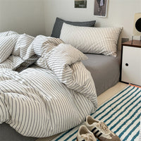 HKM-825555 Cotton Retro Pinstripe Four-Piece Bedding Set for Standard and Plus-Sized Duvets