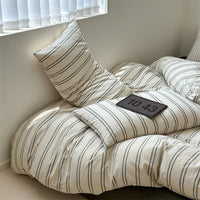 HKM-825555 Cotton Retro Pinstripe Four-Piece Bedding Set for Standard and Plus-Sized Duvets