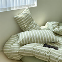 HKM-825555 Cotton Retro Pinstripe Four-Piece Bedding Set for Standard and Plus-Sized Duvets