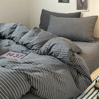 HKM-825555 Cotton Retro Pinstripe Four-Piece Bedding Set for Standard and Plus-Sized Duvets