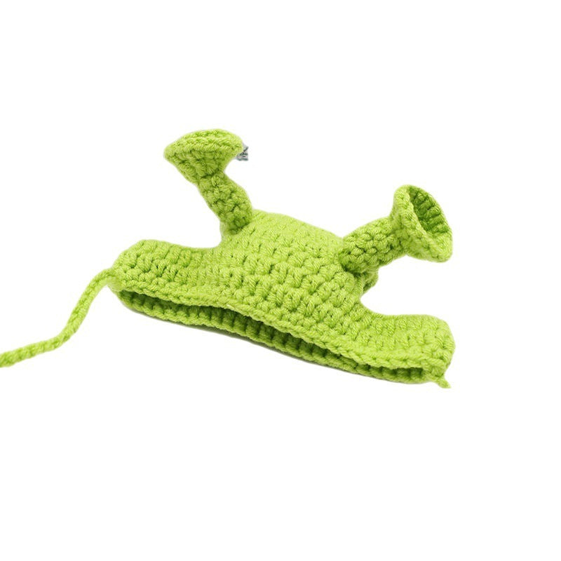 HKM-825747 Cute Plush Green Pet Hat for Small Dogs and Cats - Adjustable Size, Comfortable Winter Accessory