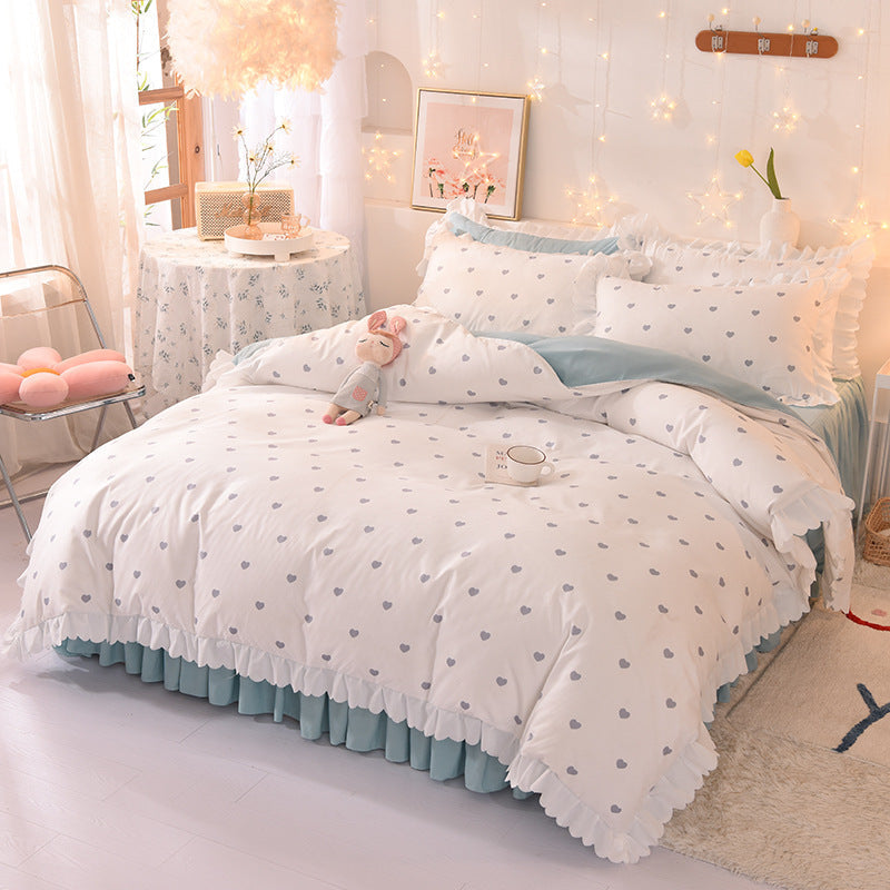 HKM-825747 Polka Dot Brushed Cotton Four-Piece Bed Sheet and Duvet Cover Set