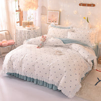 HKM-825747 Polka Dot Brushed Cotton Four-Piece Bed Sheet and Duvet Cover Set
