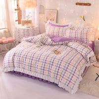 HKM-825747 Polka Dot Brushed Cotton Four-Piece Bed Sheet and Duvet Cover Set