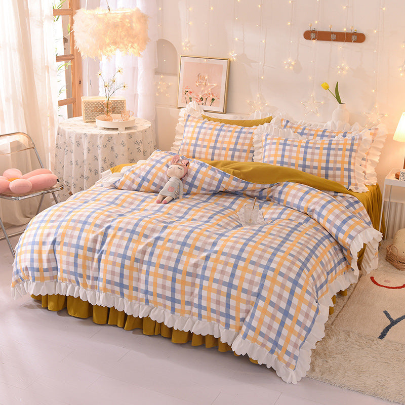 HKM-825747 Polka Dot Brushed Cotton Four-Piece Bed Sheet and Duvet Cover Set