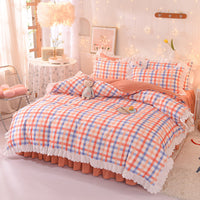 HKM-825747 Polka Dot Brushed Cotton Four-Piece Bed Sheet and Duvet Cover Set