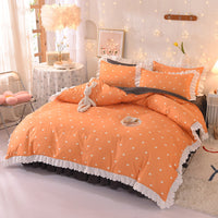 HKM-825747 Polka Dot Brushed Cotton Four-Piece Bed Sheet and Duvet Cover Set