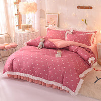 HKM-825747 Polka Dot Brushed Cotton Four-Piece Bed Sheet and Duvet Cover Set