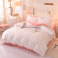 HKM-825747 Polka Dot Brushed Cotton Four-Piece Bed Sheet and Duvet Cover Set