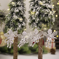 HKM-825875 Transparent Acrylic Angel Ornaments Set - 4 Pieces for Christmas Decor