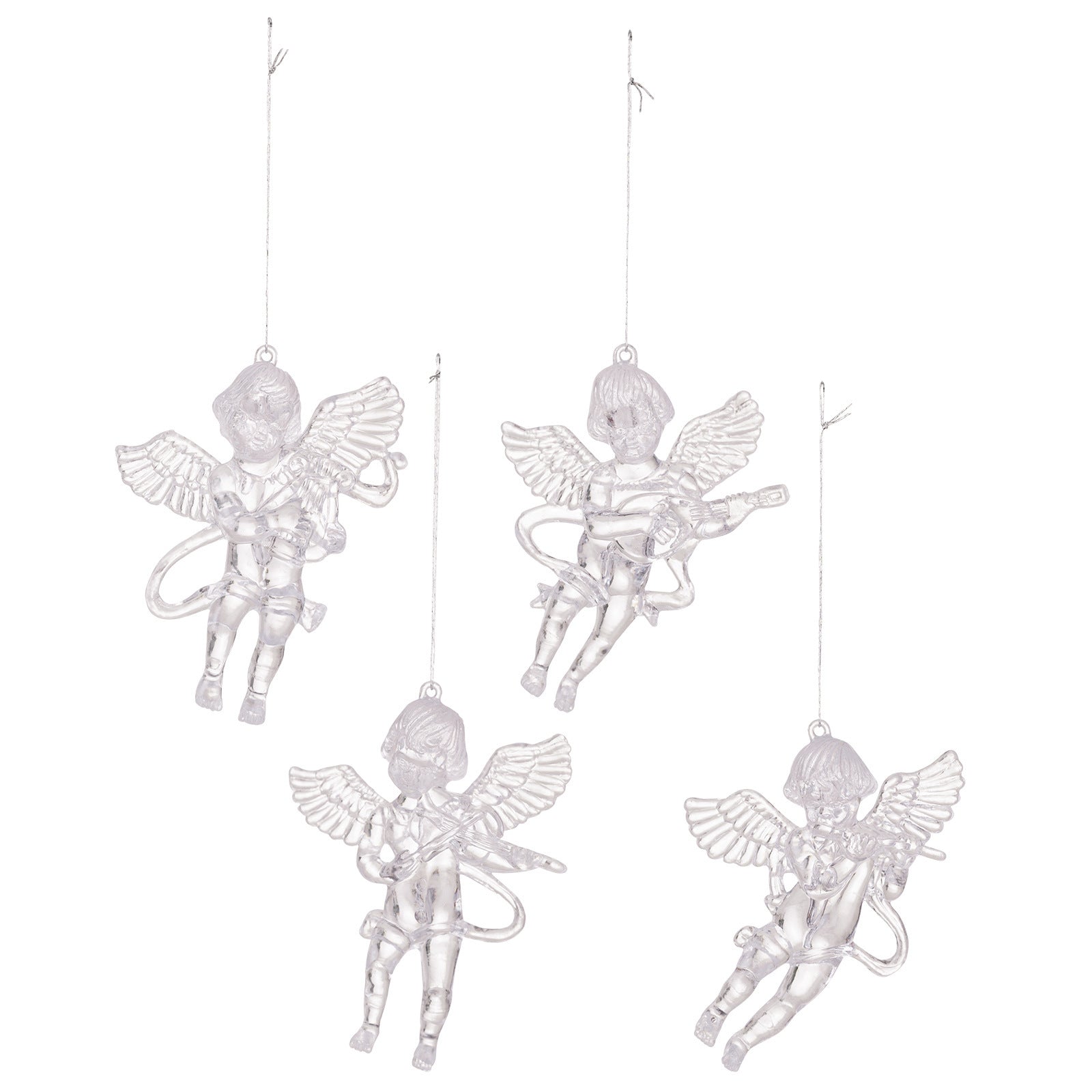 HKM-825875 Transparent Acrylic Angel Ornaments Set - 4 Pieces for Christmas Decor