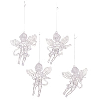 HKM-825875 Transparent Acrylic Angel Ornaments Set - 4 Pieces for Christmas Decor
