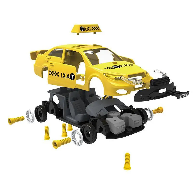 HKM-826003 DIY Assembly Vehicle Toy Set - Taxi, Police Car & Fire Truck with Electric Screwdriver for Kids Ages 3+