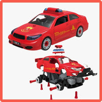 HKM-826003 DIY Assembly Vehicle Toy Set - Taxi, Police Car & Fire Truck with Electric Screwdriver for Kids Ages 3+