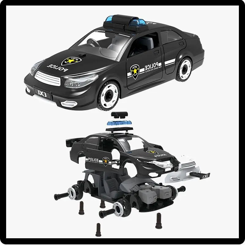 HKM-826003 DIY Assembly Vehicle Toy Set - Taxi, Police Car & Fire Truck with Electric Screwdriver for Kids Ages 3+