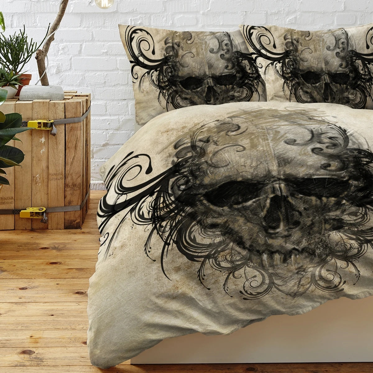 HKM-826067 Digital Printing Skull Series Modern Bedding Set in Various Sizes, Synthetic Fabric