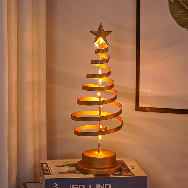 HKM-826515 LED Spiral Christmas Tree Table Light - Metal Night Lamp for Festive Home Decoration