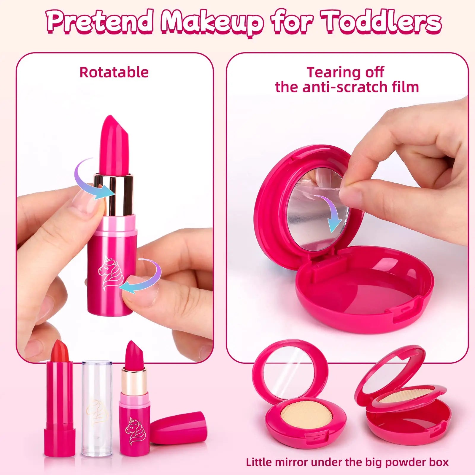 HKM-826579 Unicorn Makeup Toy Kit for Kids - Pretend Play Purse Set for Ages 2-7