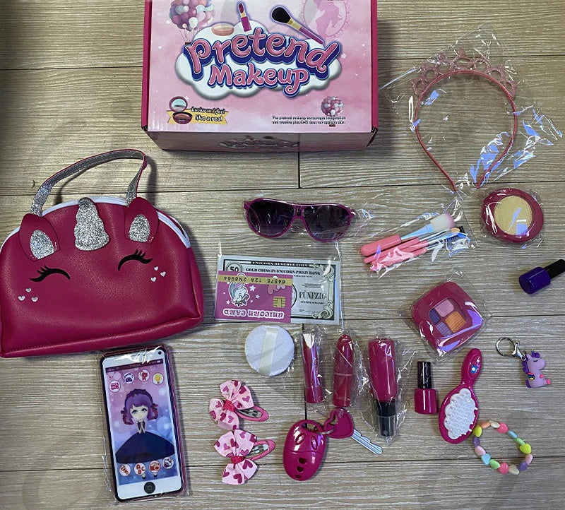 HKM-826579 Unicorn Makeup Toy Kit for Kids - Pretend Play Purse Set for Ages 2-7