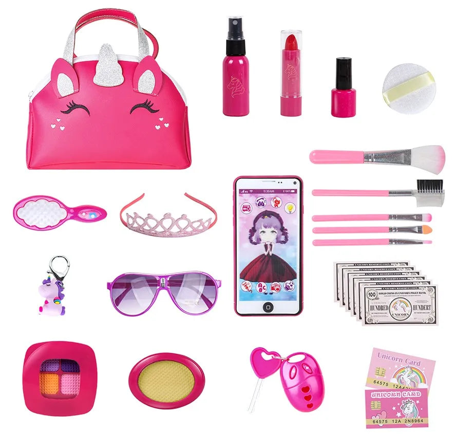 HKM-826579 Unicorn Makeup Toy Kit for Kids - Pretend Play Purse Set for Ages 2-7