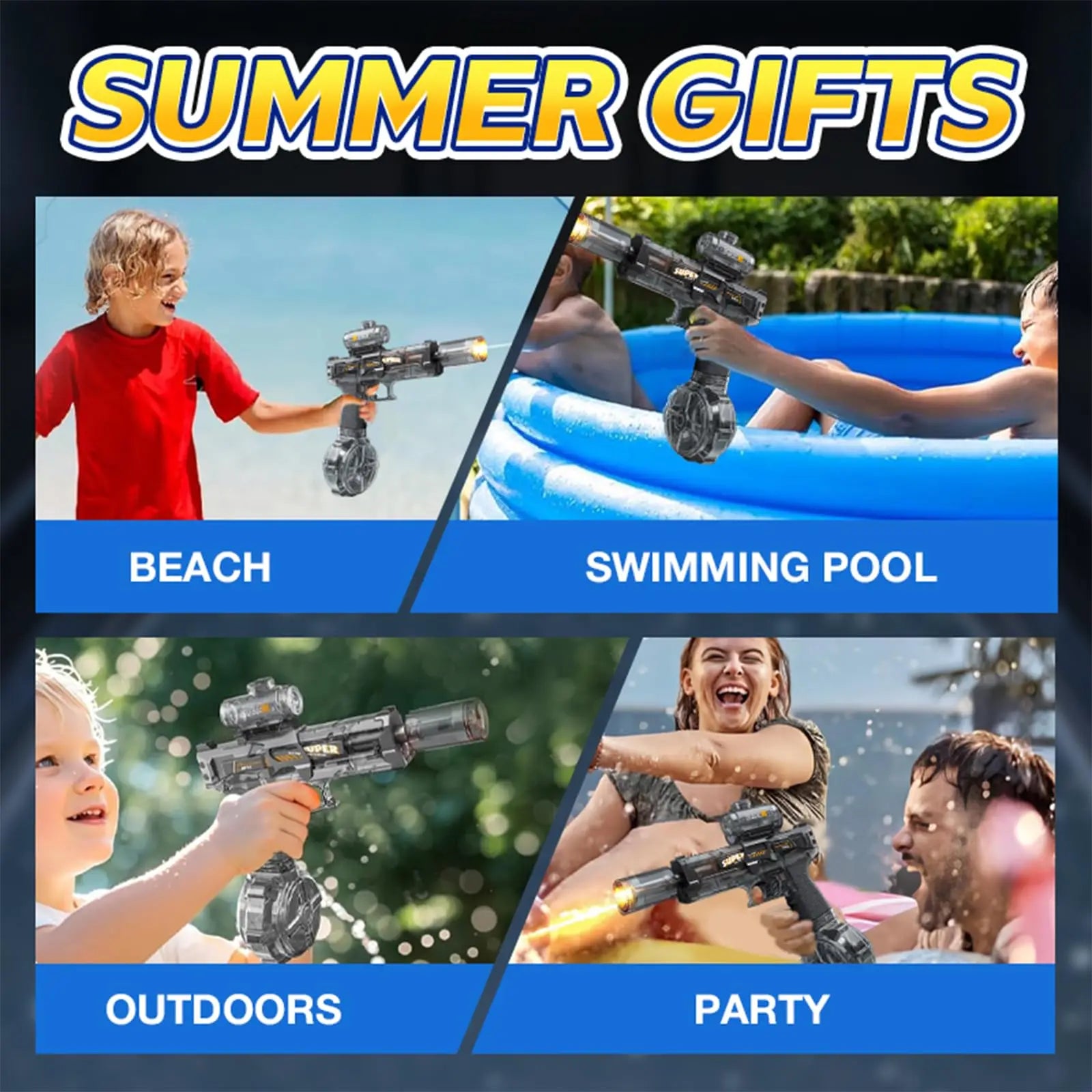 HKM-826707 Electric Water Gun with Light-Up Feature, Battery-Operated Squirt Toy for Summer Fun