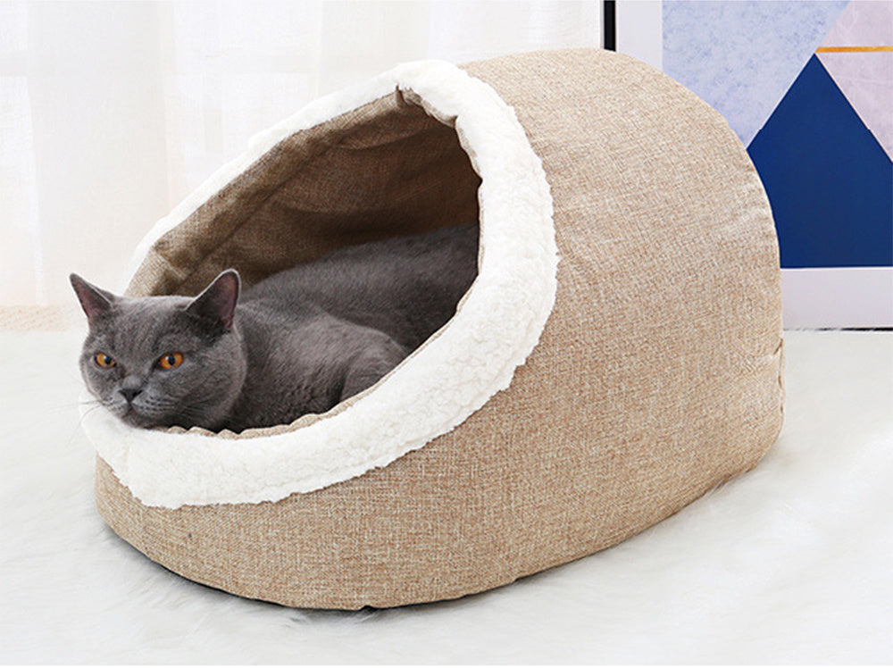 HKM-826707 Pet Nest for Dogs and Cats, Beige and Gray Slippers, Soft Cloth, 46x35x30cm, Suitable for Pets Under 7.5kg