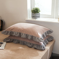 HKM-826707 Washed Cotton Pillowcase with Two Flounces - Soft Pure Cotton, Available in Single or Double Pack