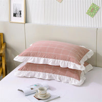 HKM-826707 Washed Cotton Pillowcase with Two Flounces - Soft Pure Cotton, Available in Single or Double Pack