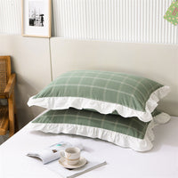 HKM-826707 Washed Cotton Pillowcase with Two Flounces - Soft Pure Cotton, Available in Single or Double Pack