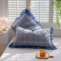 HKM-826707 Washed Cotton Pillowcase with Two Flounces - Soft Pure Cotton, Available in Single or Double Pack